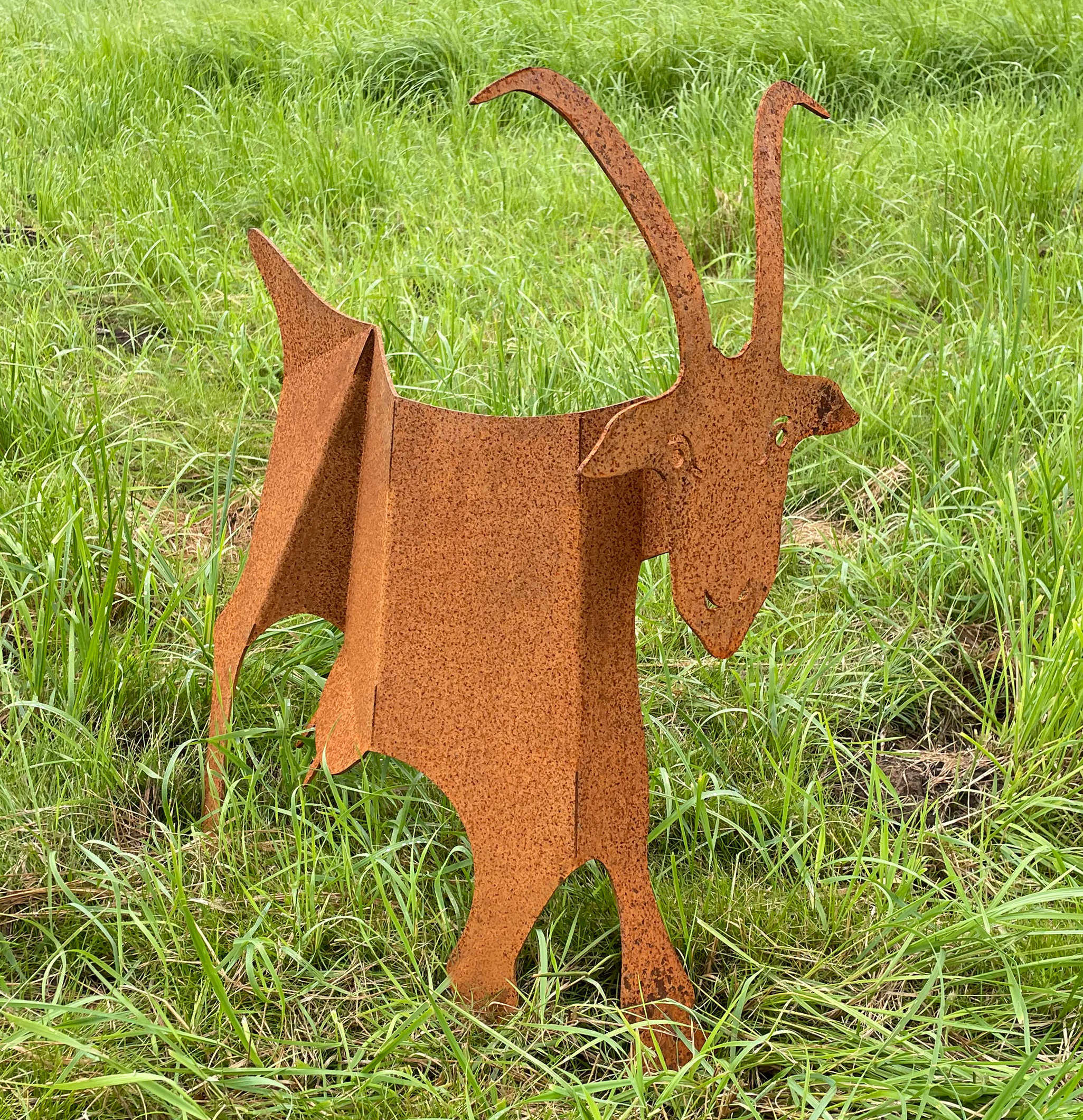 3D Ziege Origami 68x60cm Edelrost Skulptur Design wie Falttechnik Ziegenbock